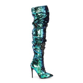 Pleaser COURTLY-3011 Bota Alta Metalizado Verde Azul EU-40 / US-10