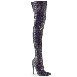 Pleaser COURTLY-3015 Bota Alta Purpurina Negro EU-36 / US-6