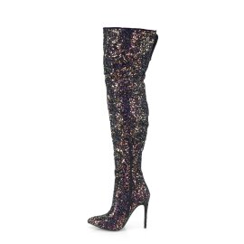 Pleaser COURTLY-3015 Bota Alta Purpurina Negro EU-37 / US-7