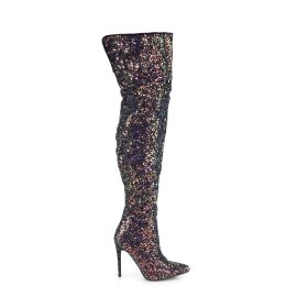Pleaser COURTLY-3015 Bota Alta Purpurina Negro EU-39 / US-9