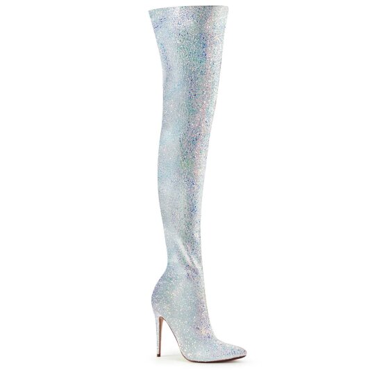Pleaser COURTLY-3015 Bota Alta Purpurina Blanco EU-37 / US-7
