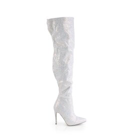 Pleaser COURTLY-3015 Bota Alta Purpurina Blanco EU-37 / US-7