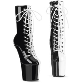 Pleaser CRAZE-1040TT Botín Plataforma Charol Negro Blanco EU-44 / US-14