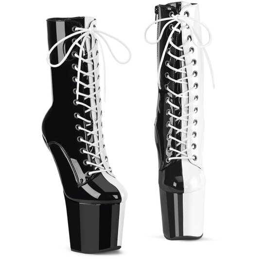 Pleaser CRAZE-1040TT Botín Plataforma Charol Negro Blanco EU-38 / US-8