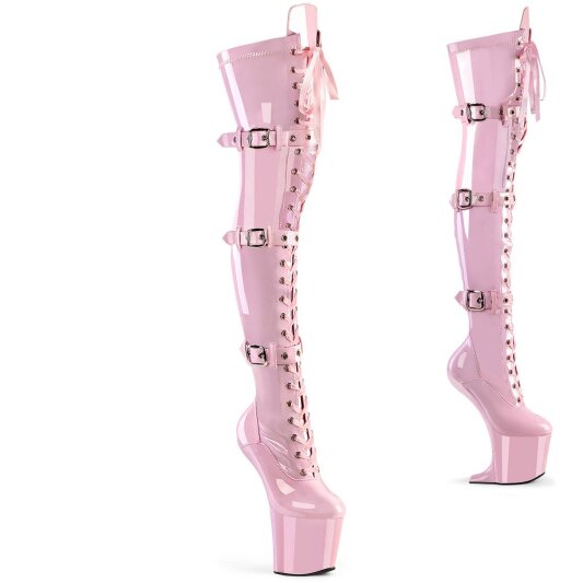 Pleaser CRAZE-3028 Bota Alta Plataforma Charol Rosa Claro EU-38 / US-8