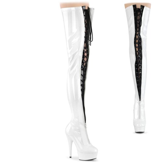 Pleaser DELIGHT-3027 Bota Alta Plataforma Charol Blanco EU-35 / US-5