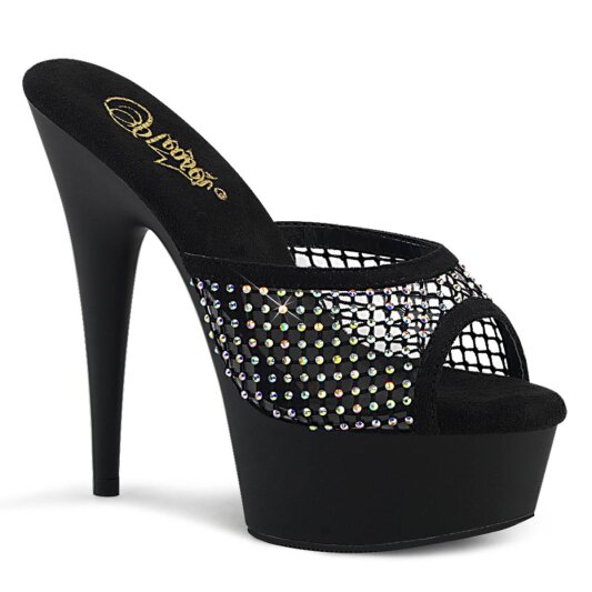 Pleaser DELIGHT-601-6RM Zapato Abierto Plataforma Ante Sintético Metalizado Negro EU-36 / US-6
