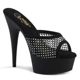 Pleaser DELIGHT-601-6RM Zapato Abierto Plataforma Ante Sintético Metalizado Negro EU-38 / US-8