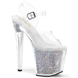 Pleaser ENCHANT-708RSI Sandalia de Tacón Plataforma Purpurina Plata Transparente EU-37 / US-7