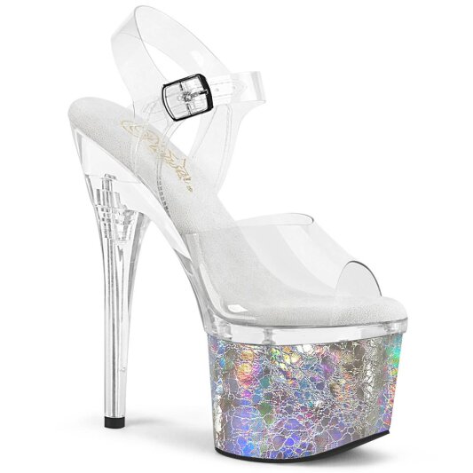 Pleaser ESTEEM-708CK Sandalia de Tacón Plataforma Holo Plata Transparente EU-37 / US-7