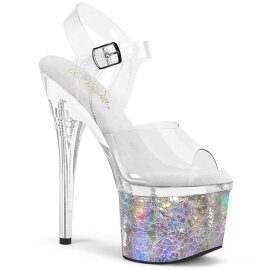 Pleaser ESTEEM-708CK Sandalia de Tacón Plataforma Holo Plata Transparente EU-37 / US-7