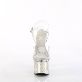 Pleaser ESTEEM-708CK Sandalia de Tacón Plataforma Holo Plata Transparente EU-37 / US-7