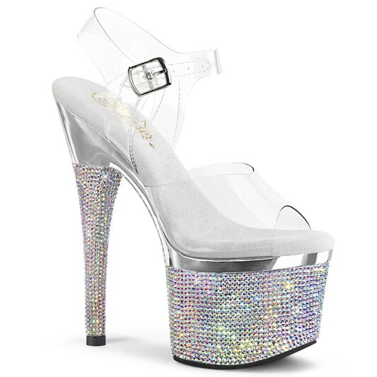 Pleaser ESTEEM-708DM Sandalia de Tacón Plataforma Metalizado Plata Transparente EU-40 / US-10