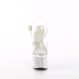Pleaser ESTEEM-708DM Sandalia de Tacón Plataforma Metalizado Plata Transparente EU-40 / US-10