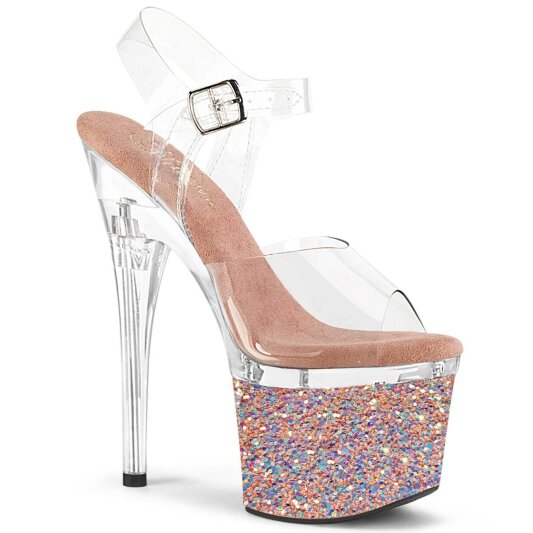 Pleaser ESTEEM-708LG Sandalia de Tacón Plataforma Purpurina Transparente Oro Rosado Claro EU-35 / US-5