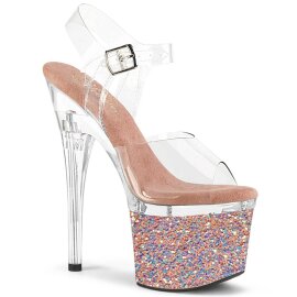 Pleaser ESTEEM-708LG Sandalia de Tacón Plataforma Purpurina Transparente Oro Rosado Claro EU-35 / US-5