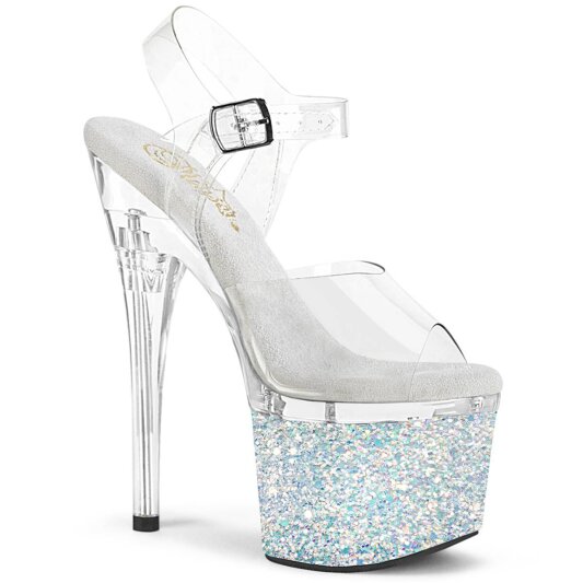 Pleaser ESTEEM-708LG Sandalia de Tacón Plataforma Purpurina Blanco Transparente EU-37 / US-7