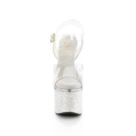 Pleaser ESTEEM-708LG Sandalia de Tacón Plataforma Purpurina Blanco Transparente EU-37 / US-7