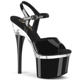 Pleaser ESTEEM-709 Sandalia de Tacón Plataforma Charol Negro Transparente EU-36 / US-6