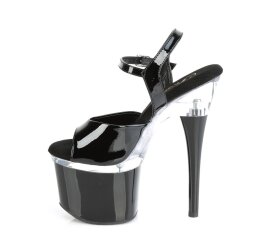 Pleaser ESTEEM-709 Sandalia de Tacón Plataforma Charol Negro Transparente EU-36 / US-6