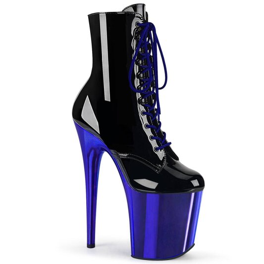 Pleaser FLAMINGO-1020 Botín Plataforma Charol Metalizado Negro Azul EU-35 / US-5