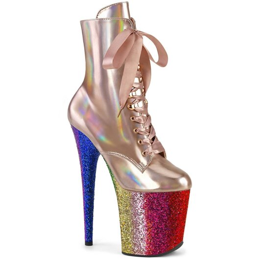 Pleaser FLAMINGO-1020HG Botín Plataforma Charol Purpurina Oro Rosado Claro Multicolor EU-36 / US-6