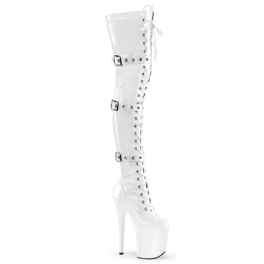 Pleaser FLAMINGO-3028 Bota Alta Plataforma Charol Blanco EU-37 / US-7
