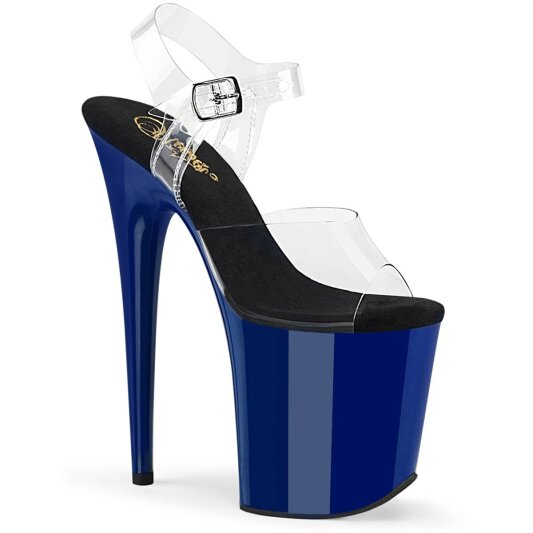 Pleaser FLAMINGO-808 Sandalia de Tacón Plataforma Transparente Azul EU-35 / US-5