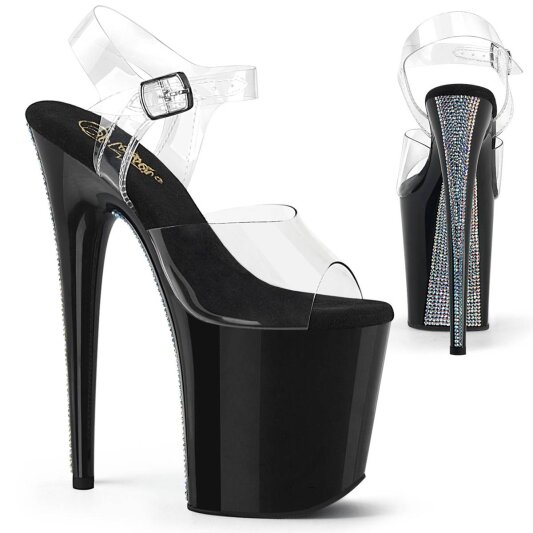 Pleaser FLAMINGO-808CRS-2 Sandalia de Tacón Plataforma Metalizado Negro Transparente EU-37 / US-7