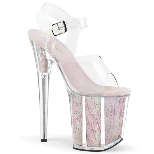 Pleaser FLAMINGO-808G Sandalia de Tacón Plataforma Purpurina Transparente Rosa Claro EU-35 / US-5