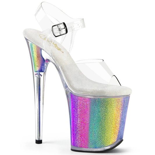 Pleaser FLAMINGO-808RG-01 Sandalia de Tacón Plataforma Purpurina Transparente Multicolor EU-35 / US-5