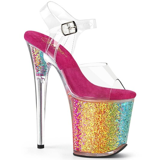 Pleaser FLAMINGO-808RG-02 Sandalia de Tacón Plataforma Purpurina Transparente Multicolor EU-35 / US-5