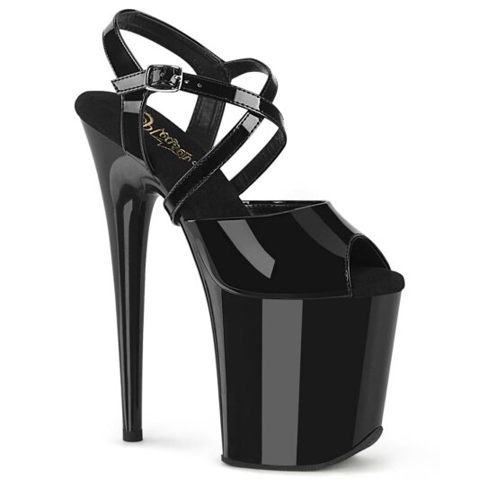 Pleaser FLAMINGO-824 Sandalia de Tacón Plataforma Charol Negro EU-35 / US-5
