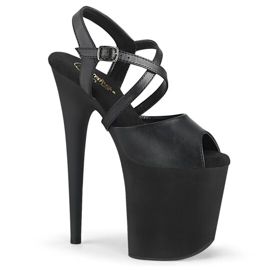 Pleaser FLAMINGO-824 Sandalia de Tacón Plataforma Cuero Sintético Negro EU-37 / US-7