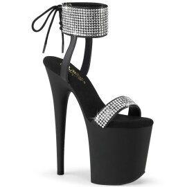 Pleaser FLAMINGO-870 Sandalia de Tacón Plataforma Cuero Sintético Metalizado Negro Plata EU-35 / US-5