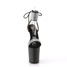 Pleaser FLAMINGO-870 Sandalia de Tacón Plataforma Cuero Sintético Metalizado Negro Plata EU-35 / US-5