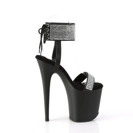 Pleaser FLAMINGO-870 Sandalia de Tacón Plataforma Cuero Sintético Metalizado Negro Plata EU-35 / US-5