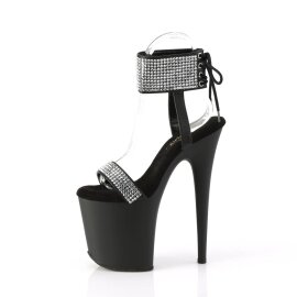 Pleaser FLAMINGO-870 Sandalia de Tacón Plataforma Cuero Sintético Metalizado Negro Plata EU-38 / US-8