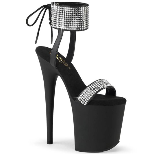 Pleaser FLAMINGO-870 Sandalia de Tacón Plataforma Cuero Sintético Metalizado Negro Plata EU-39 / US-9