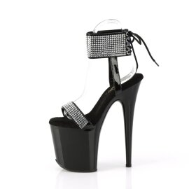 Pleaser FLAMINGO-870 Sandalia de Tacón Plataforma Charol Metalizado Negro Plata EU-35 / US-5