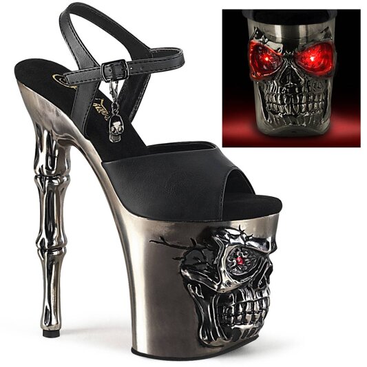 Pleaser RAPTURE-809-LT Sandalia de Tacón Plataforma Cuero Sintético Negro Plata EU-35 / US-5