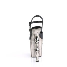 Pleaser RAPTURE-809-LT Sandalia de Tacón Plataforma Cuero Sintético Negro Plata EU-35 / US-5