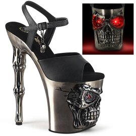 Pleaser RAPTURE-809-LT Sandalia de Tacón Plataforma Cuero Sintético Negro Plata EU-38 / US-8