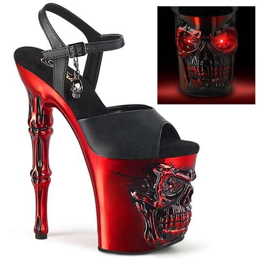 Pleaser RAPTURE-809-LT Sandalia de Tacón Plataforma Cuero Sintético Negro Rojo EU-37 / US-7