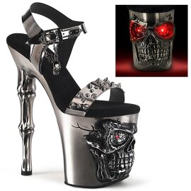 Pleaser RAPTURE-812-LT Sandalia de Tacón Plataforma Cuero Negro Plata EU-40 / US-10