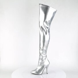 Pleaser SEDUCE-3000 Bota Alta Cuero Sintético Plata EU-37 / US-7