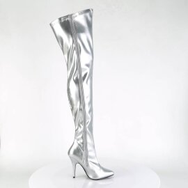 Pleaser SEDUCE-3000 Bota Alta Cuero Sintético Plata EU-37 / US-7
