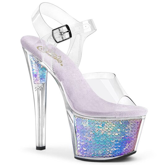 Pleaser SKY-308MC Zapato Abierto Plataforma Transparente Azul EU-39 / US-9