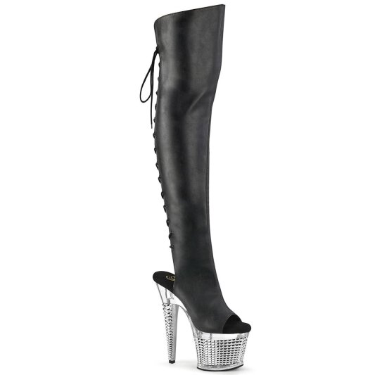Pleaser SPECTATOR-3019 Bota Alta Plataforma Cuero Metalizado Negro EU-37 / US-7