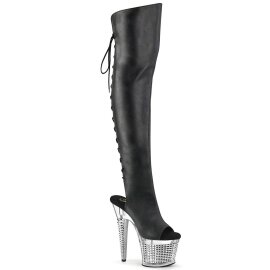 Pleaser SPECTATOR-3019 Bota Alta Plataforma Cuero Metalizado Negro EU-37 / US-7